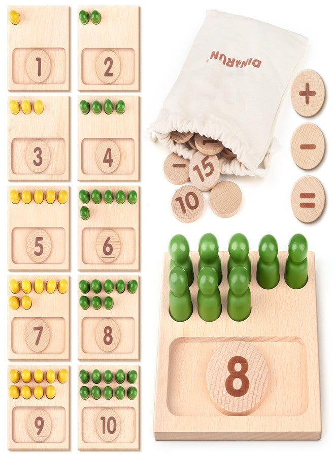 DINORUN Educational Toys for 3 4 5 Year Old Boy Girls Gifts - Preschool Learning Math and Numbers for Toddler 3+ - Math Manipulatives for Kids 3-6 - Montessori Wooden Counting Peg Board Materials - Image 1